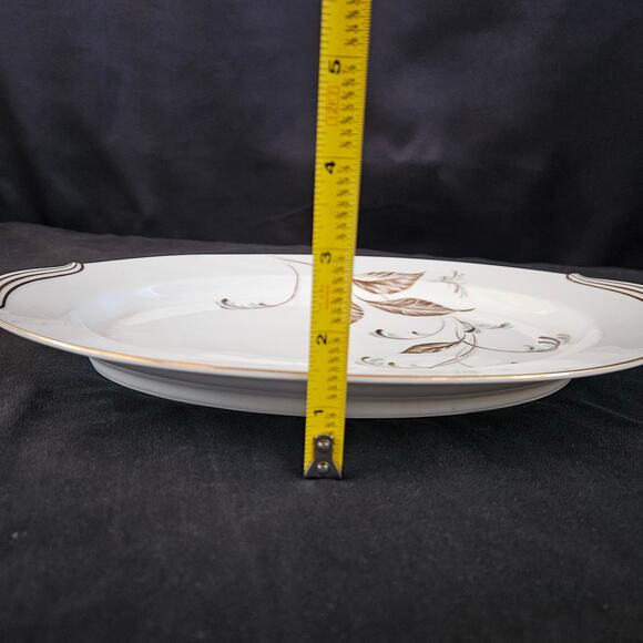 Noritake China Selby Serving Platter Japan 13.5" Gold Trim Handles Leaf Design - Picture 7 of 7